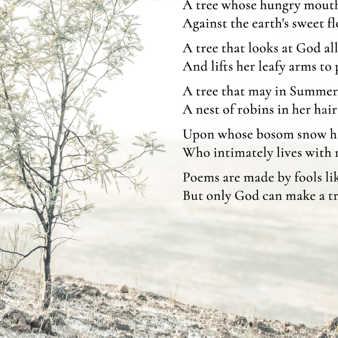 Trees Joyce Kilmer I Think That I Shall Never See Poem Print Etsy