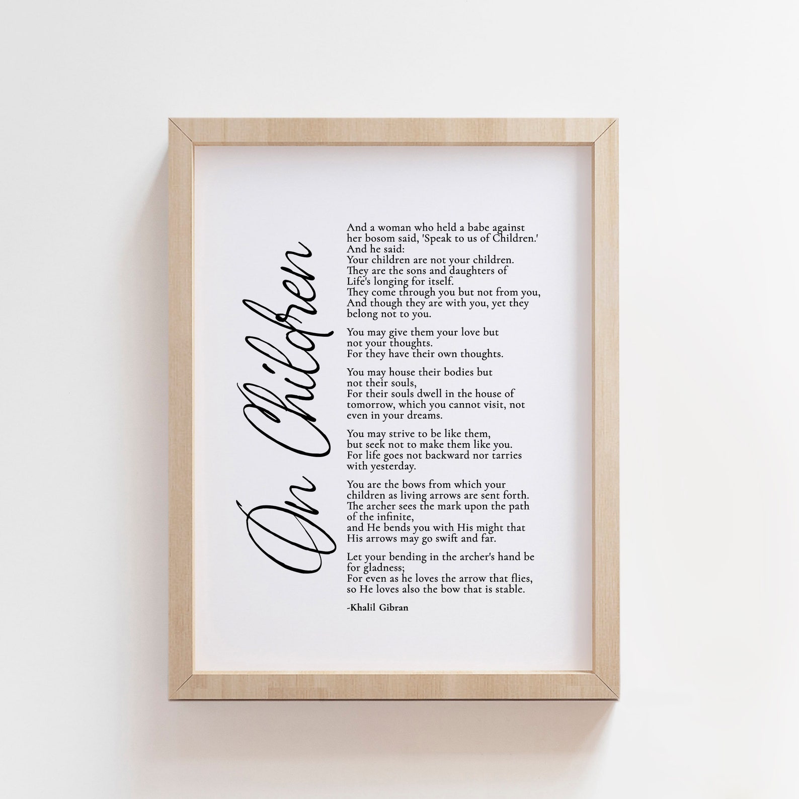On Children Khalil Gibran poem printable unframed for home | Etsy