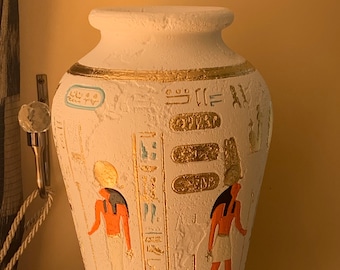 Beautiful Egyptian vase, hieroglyphs and Egyptian figures, decoration for your home, perfect for a gift, made in Europe