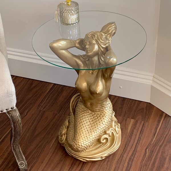 Magnifique table sirène dorée, décoration unique de votre maison, parfaite pour un cadeau, fabriquée en Europe, maison de luxe