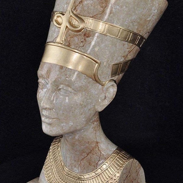 Bust of Nefertiti, Queen of Egypt, Marble Effect, Decoration for your home, Perfect for a gift, Made in Europe, 53 cm