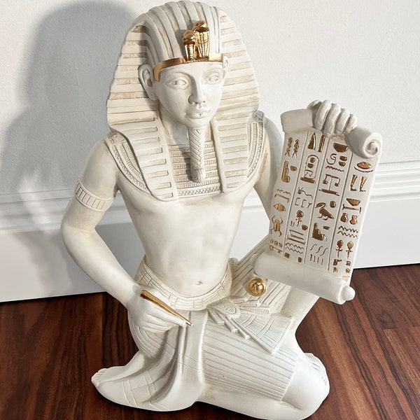 Figurine Pharaon avec plaque, décoration égyptienne pour votre maison, parfaite pour un cadeau, fabriquée en Europe, 51cm