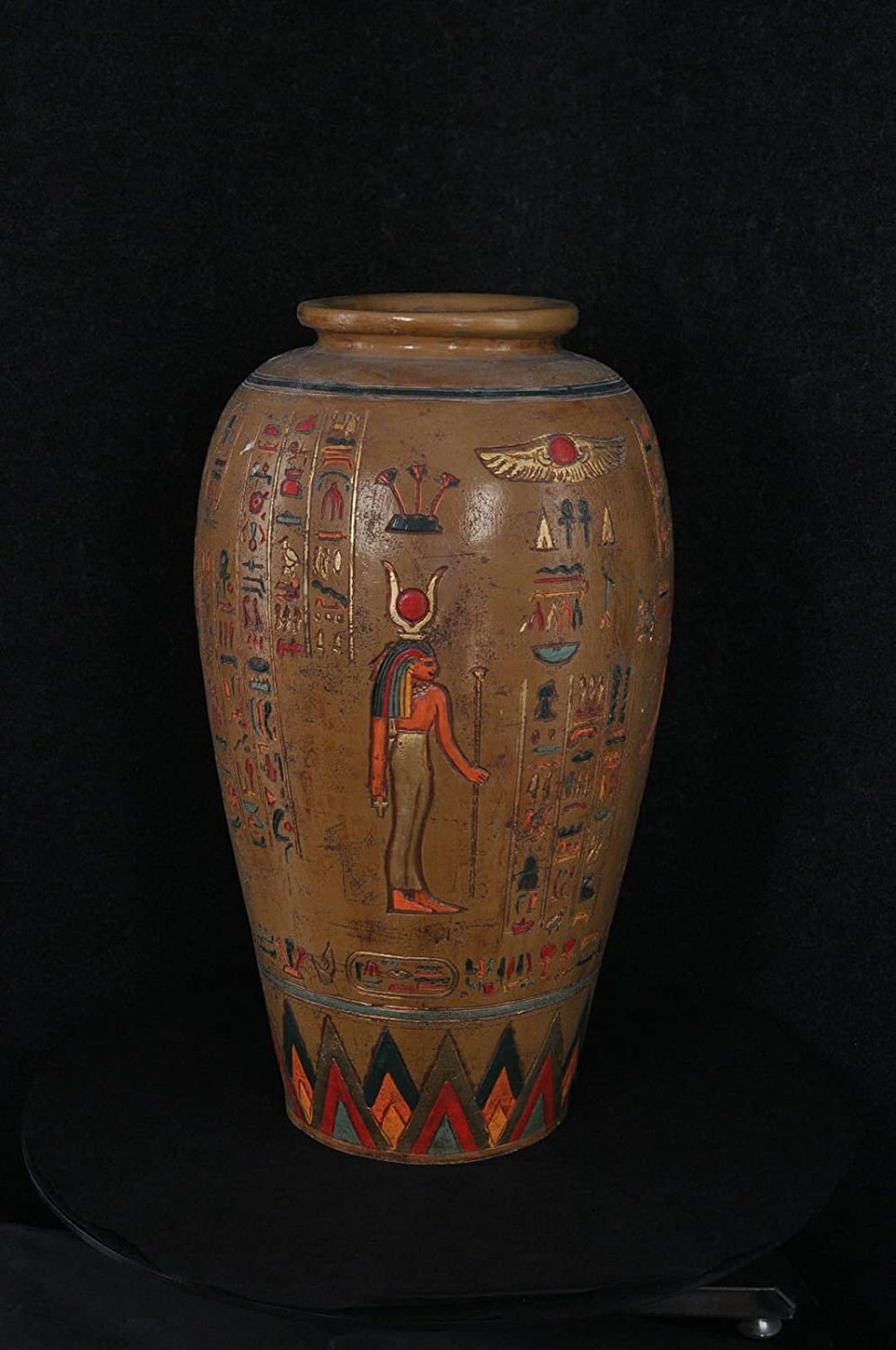Egyptian Style Vase Hieroglyphs and Egyptian Figures Decoration for