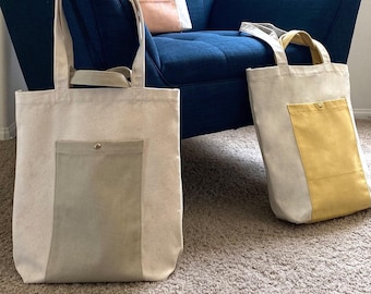 Canvas Tote Bag Purse, Shopping Bag With Pocket, Two Tone Tote Bag, Shoulder Handbag, Boho Bag, Gift For Her, Bachelorette Party Gift KELAMY