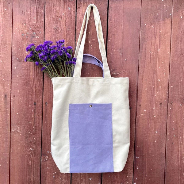 Lavender Canvas Tote Bag, Shoulder Handbag, Cute Tote Bag With Pockets, Eco Friendly Gift For Women, Heavy Duty Shopping Bag, Boho Totebag