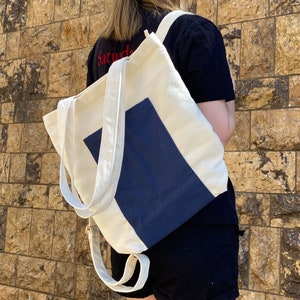 Blue Tote Backpack Tote Bag Purse With Pockets, Convertible Canvas Backpack With Zipper, Shoulder Bag, School Backpack, Work Travel Totepack