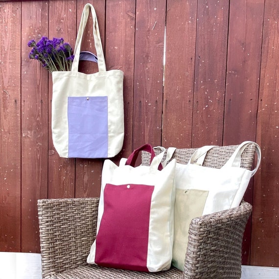 2 Pcs Aesthetic Canvas Tote Bag with Inner Zipper Pocket Reusable Grocery  Bags P