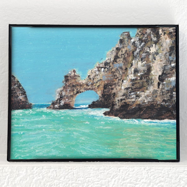 Cabo, Mexico Painting Print, Cliff Rock Ocean Print, Oil Painting Print, Digital Download, Ocean Landscape Wall Art, Home Gallery Print