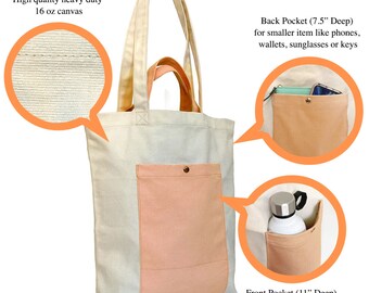Black Canvas Tote Bag, Shopping Bag With Pocket, Tote Bag With Compartments,  Eco Friendly Bag, Shoulder Handbag, Durable Grocery Bag, KELAMY 