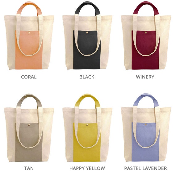 Bulk Order: Canvas Tote Bag With Compartments, Front Pocket Tote Bag, Color  Block Bag, Shopping Tote Bag, Shoulder Handbag, Laptop Purse Bag 