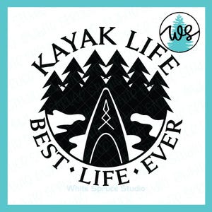 Kayak Life SVG: Seesilhouette, Bäume & Spruch (Digitaler Download)