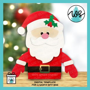 Santa Treat Bag SVG, Santa Gift Bag Template SVG, Christmas Santa Treat 3D Paper Gift Box SVG, Santa Treat Holder, Christmas Santa Gift Box