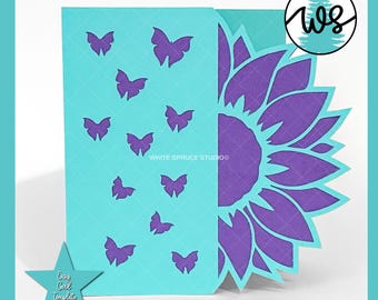 Sunflower Butterfly Card Template SVG: DIY Floral Card (Digital Download
