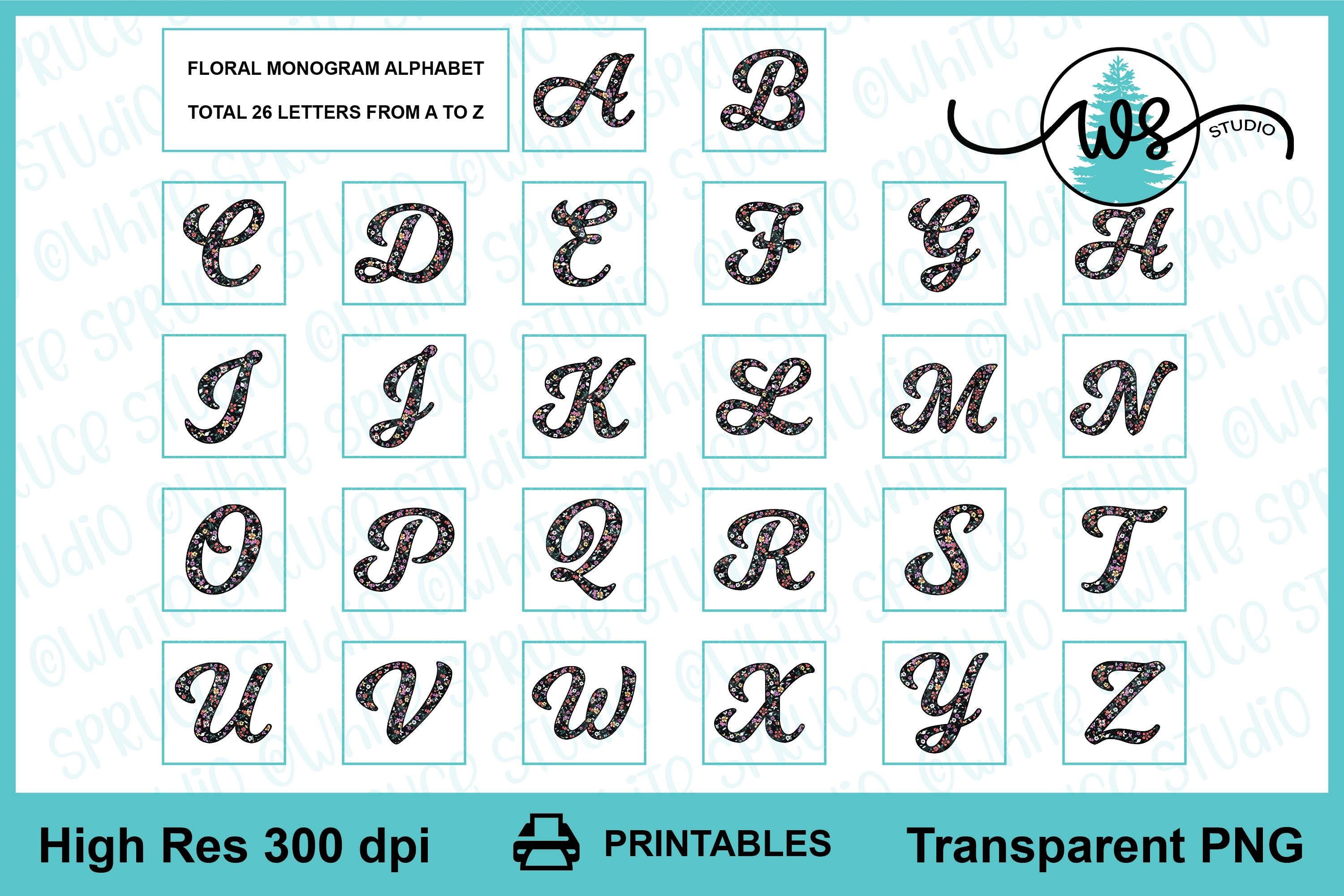 Floral Alphabet Letters: Printable PNG Clipart Bundle - Etsy