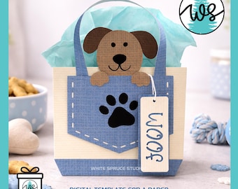 Dog Lover Paper Purse SVG Template, Puppy Gift Box