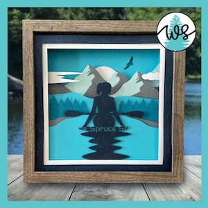 3D Kayak Shadow Box SVG: Layered Mountain Scene (Digital Download)
