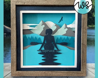 3D Kayak Shadow Box SVG: Layered Mountain Scene (Digital Download)