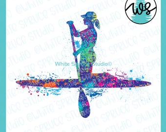 SUP Woman Kneeling Print: Colorful Paddle Board Sublimation (PNG Digital Download
