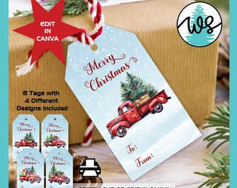 Editable Christmas Gift Tags, Vintage Truck Design (Printable)