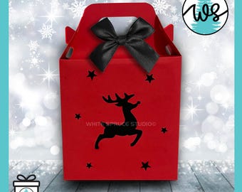 Reindeer Treat Box SVG: 3D Christmas Paper Gift Box with Stars (Digital Download)