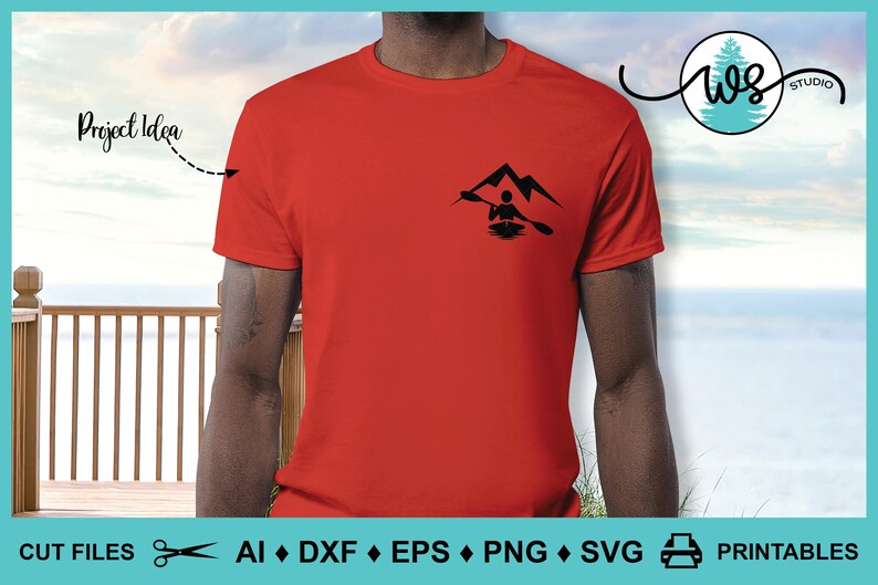 Kayak Silhouette SVG: Man Woman Kayaking Mountains Cut File image 9