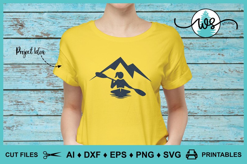 Kayak Silhouette SVG: Man Woman Kayaking Mountains Cut File image 2