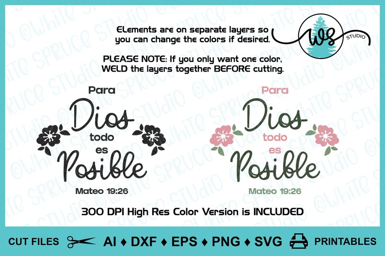 Spanish Bible Verse SVG: Para Dios Todo Es Posible (digital Download ...