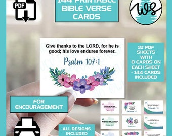 Printable Bible Verse Cards: 144 Encouragement Scripture Notes (PDF)