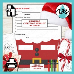 Brief an Santa, Weihnachtswunschliste zum Ausdrucken, Kinder-Weihnachtsliste, Lieber Santa, druckbare Brief an Santa, Weihnachten Malseiten