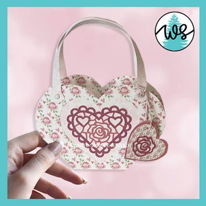 Borsa di carta per la festa della mamma SVG, borsa di carta di San Valentino in formato SVG, scatola regalo di carta per la festa della mamma in formato SVG, porta dolcetti di San Valentino in formato SVG, titolare della carta regalo in formato SVG
