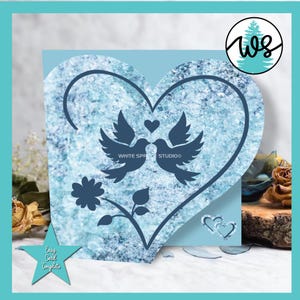 Bruiloft kaart SVG-sjabloon, verjaardag kaart SVG, tortelduifjes bruiloft kaart svg, Cricut bruiloft kaartsjabloon gesneden bestand, tortelduifjes kaartsjabloon