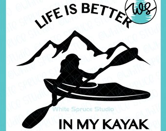 Kayak Logo Woman Mountains Quote SVG