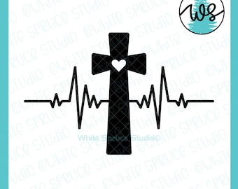 Christian Heartbeat Cross SVG: Easter Religious Design (Digital Download)