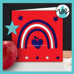 Lehrer Karte SVG, Lehrer Karte Topper, Lehrer Karte SVG, Regenbogen SVG, Machen Sie Ihre eigene Karte mit Cricut, Kartenvorlage svg, Apfel Herz svg