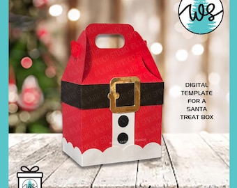 Santa Treat Box SVG Template, 3D Christmas Paper Gift Gable Box (Digital Download)
