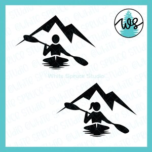 Kayak Silhouette SVG: Man Woman Kayaking Mountains Cut File