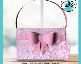 Modèle de sac à main en papier 3D : boîte-cadeau de fleurs SVG (téléchargement numérique)