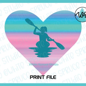Kayak Ombre Heart Print, Kayak Woman Printable, Kayak Sublimation File, Kayak PNG, Woman Kayak Print, Kayaker Print, Colored Kayak Print