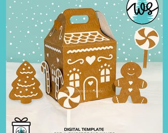 Modèle SVG de boîte cadeau maison en pain d'épice 3D (téléchargement numérique)