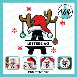 Letras de Natal, Pacote de clipart de alfabeto de Natal, Monograma de letras divididas de Natal, Letras de Natal com chifres, Chapéu de Papai Noel com letras