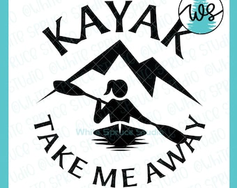 Kayak Woman Silhouette SVG: Mountains & Lake (Digital Download)