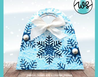Snowflake Christmas Gift Bag SVG, 3D Paper Purse (Digital Kit)