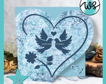 Lovebirds Wedding Card SVG Template: Cricut Cut File (Digital Download)