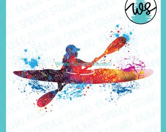 Kayak Woman PNG: Colorful Splatter Design (Digital Download)