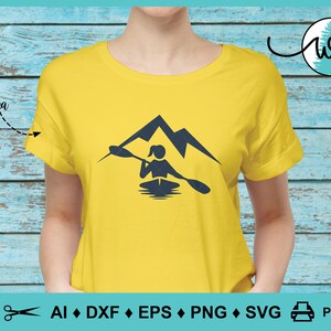 Kayak Silhouette SVG: Man Woman Kayaking Mountains Cut File image 6