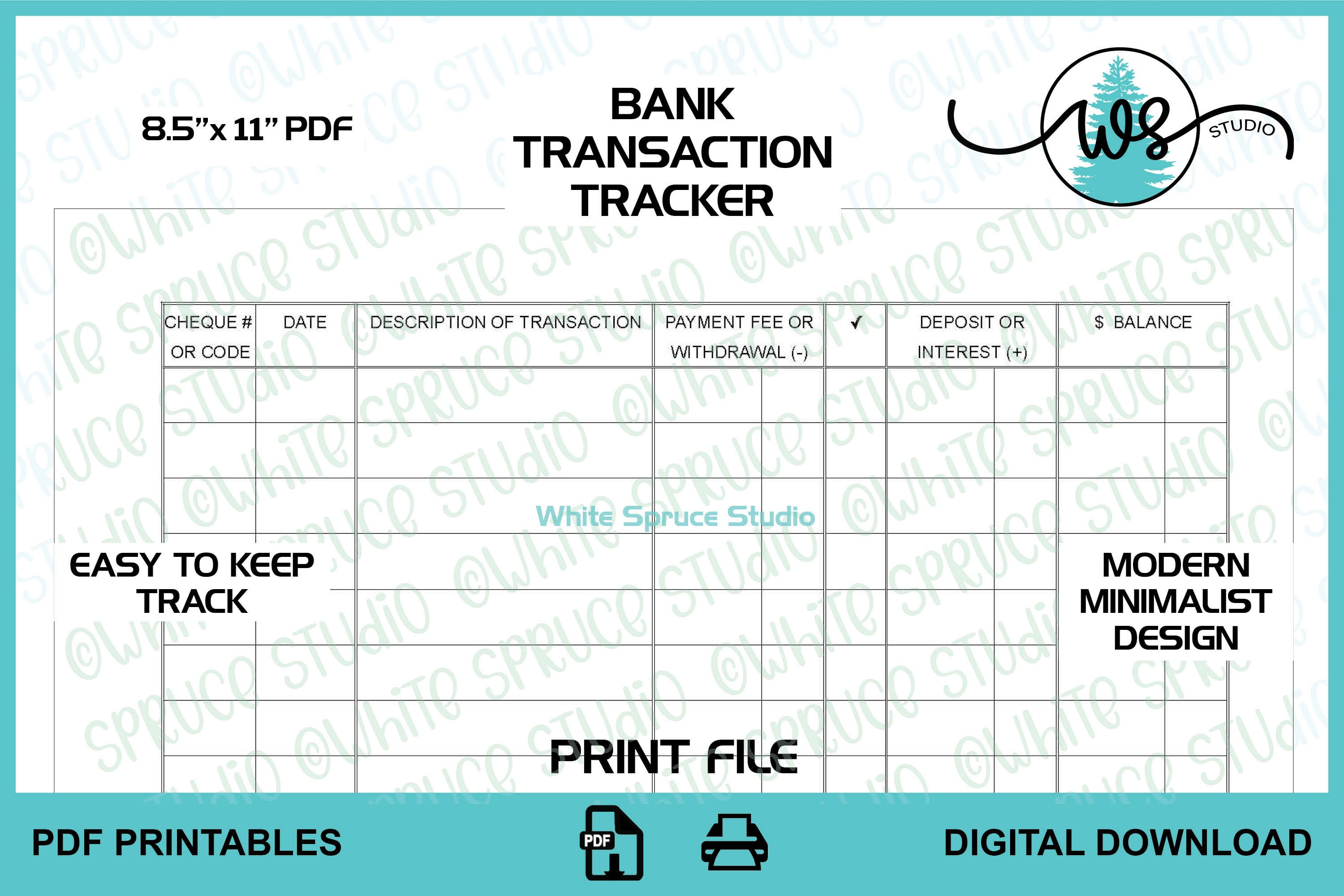 Printable Bank Transaction Tracker: Checkbook Register Ledger (PDF) - Etsy