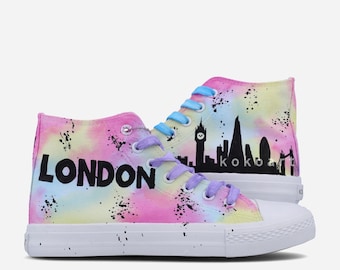 Hand Painted London Skyline Sneakers – Custom Art Shoes