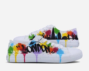 Hand-Painted London Graffiti Sneakers – Custom Koko Art Shoes