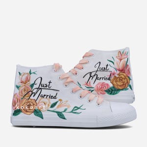 Zapatos de novia pintados a mano con flores para recién casados - Zapatos de novia personalizables pintados a mano - Zapatos de novia personalizados - Zapatillas de boda