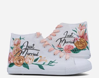 Hand Painted Floral Wedding Sneakers – Customisable Bridal Shoes